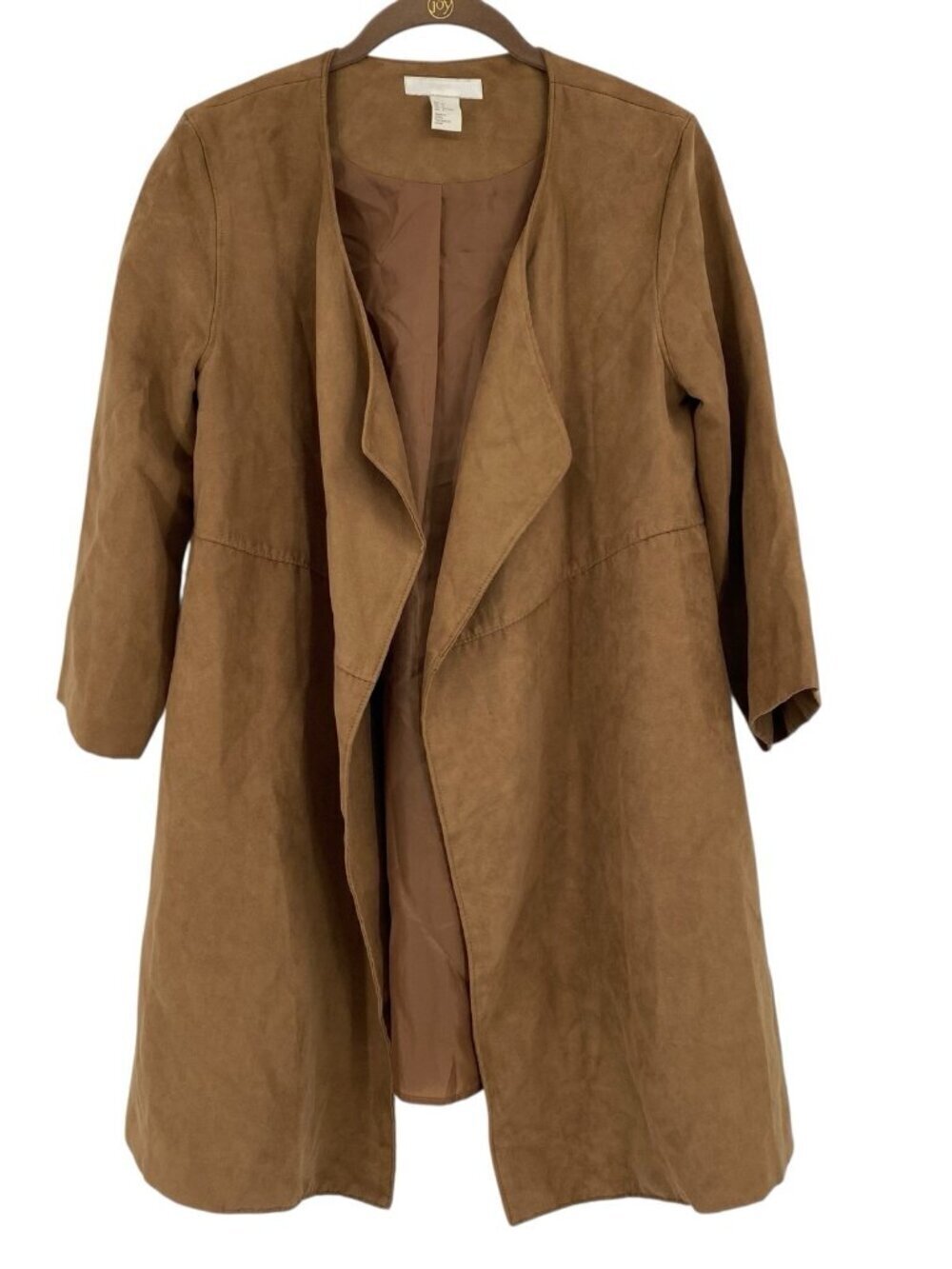 H&M Size 4 Tan Faux Suede Pockets Open Front Jacket 3/4 Sleeve